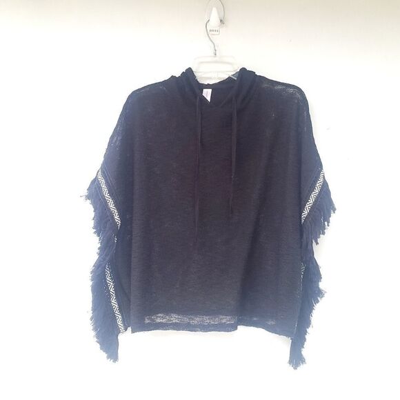 Women's Boho Black Fringe Poncho Jacket M - Picture 6 of 6
